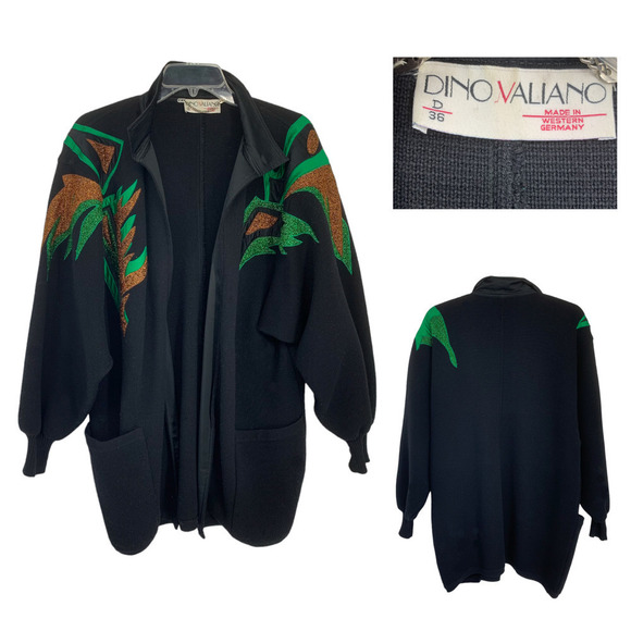 Vtg 80's Dino Valiano Applique Balloon Sleeve Knit Sweater Jacket Sz DE 36 US 8 - Picture 2 of 8